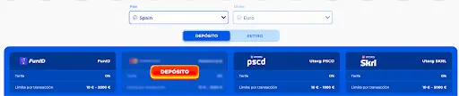 Opciones de depósito en Posido Casino para jugadores en España con métodos como FunID, Mastercard, Utorg PSCD y SKRL