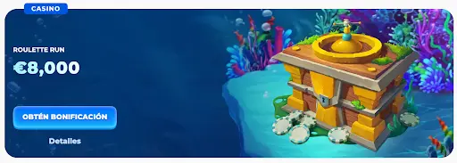 Podwodny sejf otoczony żetonami do gry promujący Roulette Run z pulą €8,000