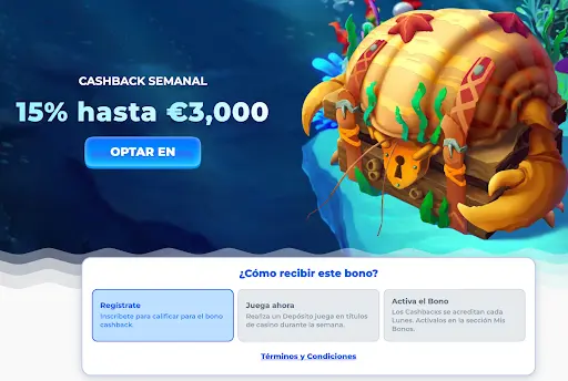 Cofre de casino con forma de cangrejo representando el cashback semanal